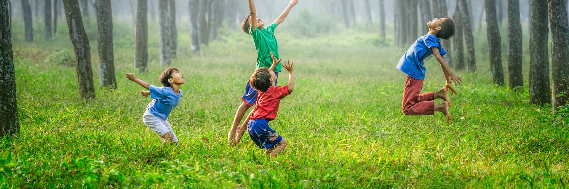 Spielende Kinder auf einer Wiese